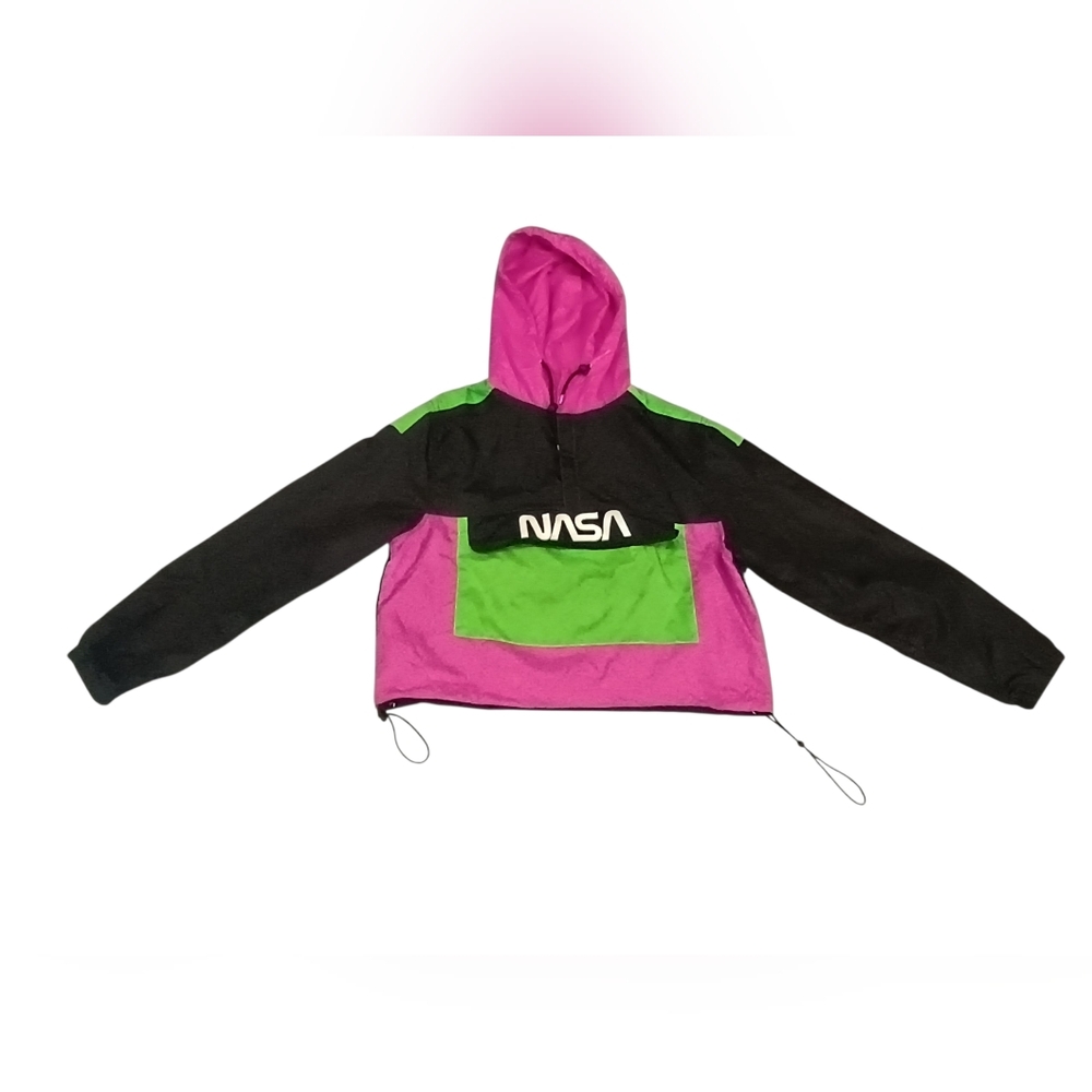 Chemistry NASA Lightweight 1/2 Zip Cropped Hooded Jacket Windbreaker Girl Size L